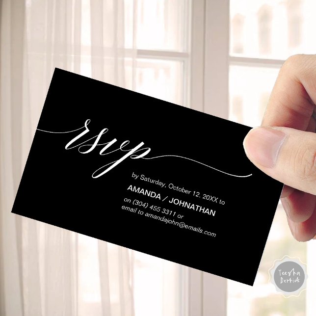 Elegante Boda clásico, RSVP de invitación a la fie (Elegant Classic Wedding, Party Invitation RSVP Enclosed Card, in Classy Black)