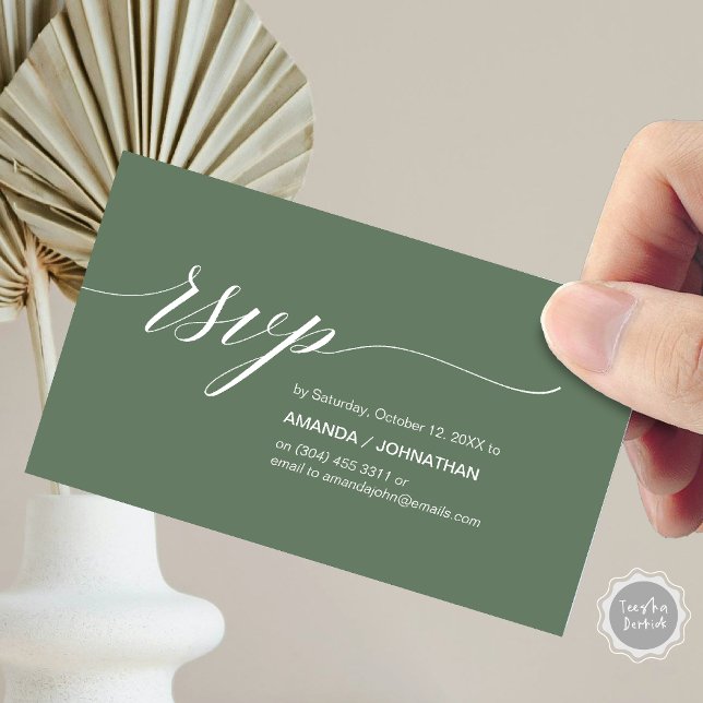 Elegante Boda clásico, RSVP de invitación a la fie (Elegant Classic Wedding, Party Invitation RSVP Enclosed Card, in Forest Sage Green)