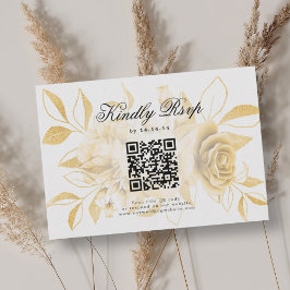 Elegante Boda Código QR RSVP Floral de oro