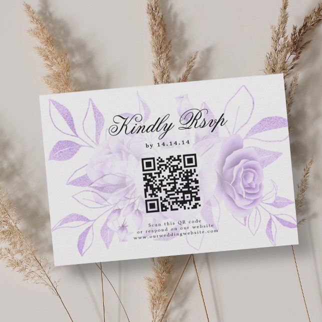 Elegante Boda Código QR RSVP Floral Púrpura (Elegant Wedding QR Code RSVP Purple Floral)
