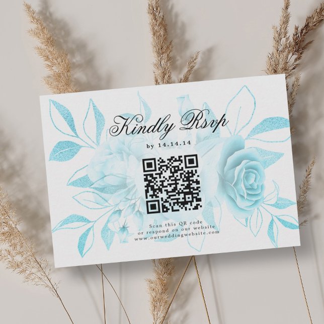 Elegante Boda Código QR RSVP Floral Turquesa (Elegant Wedding QR Code RSVP Turquoise Floral)