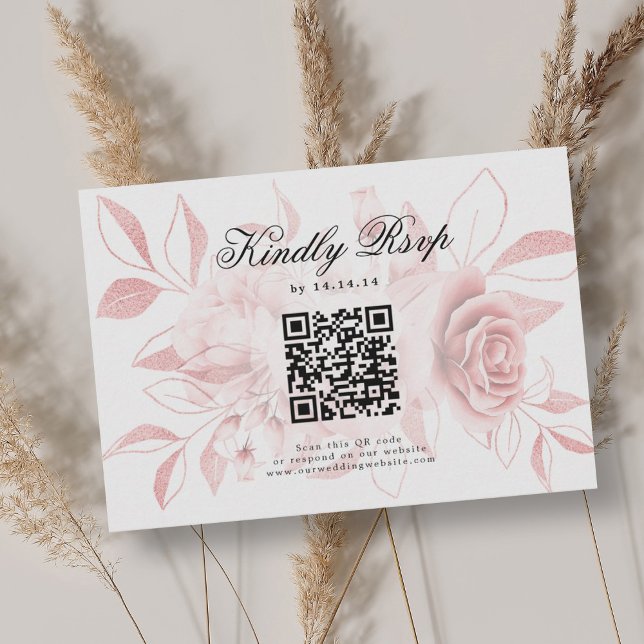 Elegante Boda Código QR RSVP Rubor Floral rosa (Elegant Wedding QR Code RSVP Blush Pink Floral)