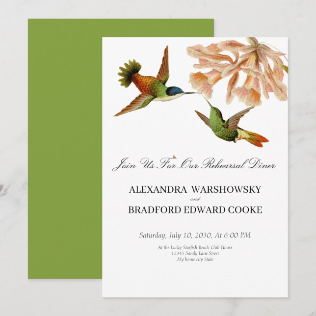 Elegante Boda Colibrí Verde Rubor Rosa (Anverso / Reverso)