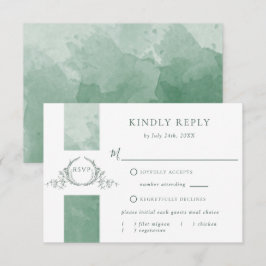 Elegante Boda de acuarela verde Monograma RSVP