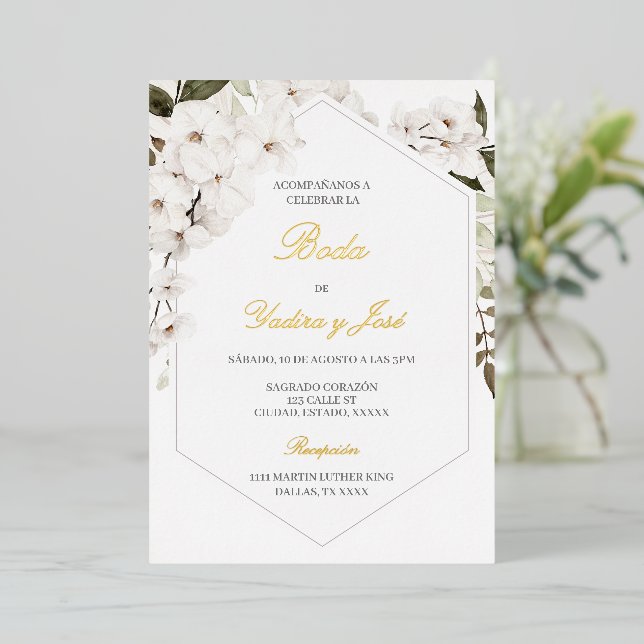 Elegante boda de boho floral Invitación española (Anverso de pie)