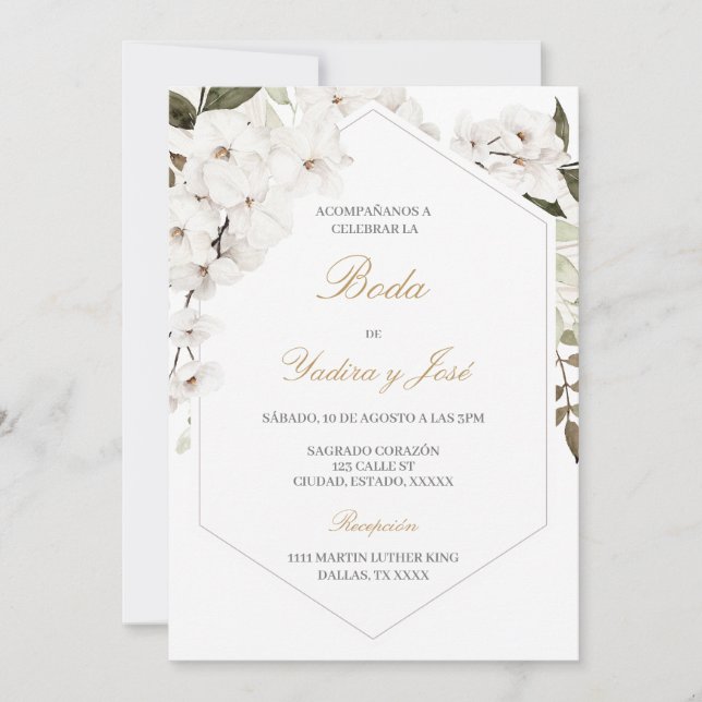 Elegante boda de boho floral Invitación española (Anverso)