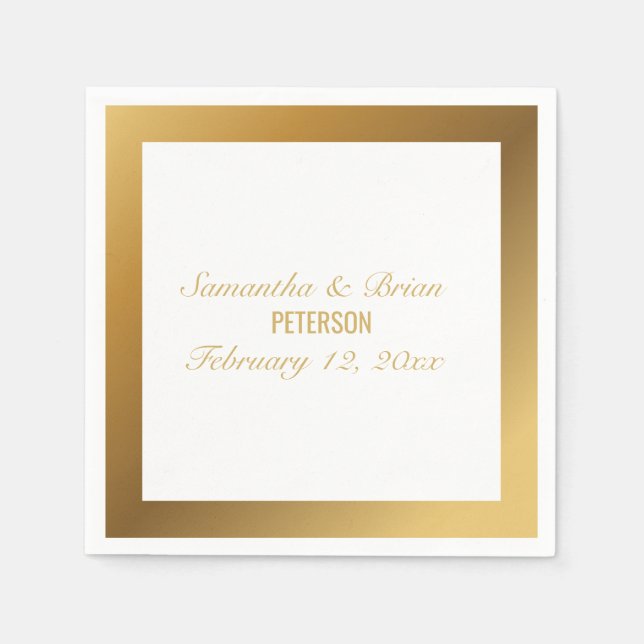 Elegante boda de borde dorado servilleta (Anverso)