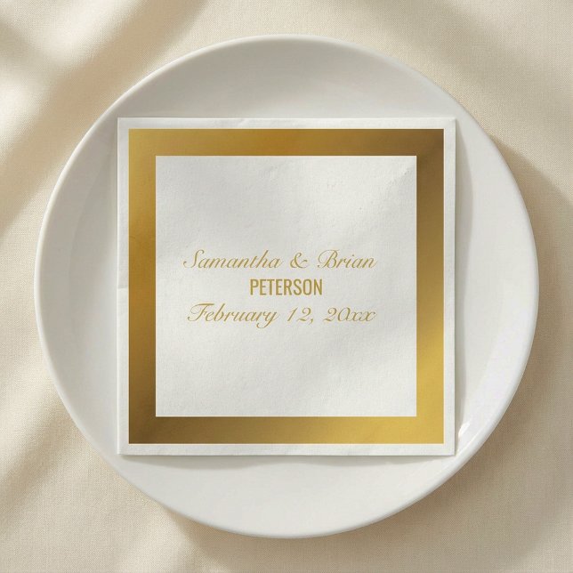 Elegante boda de borde dorado servilleta (Elegant gold border wedding napkin.)