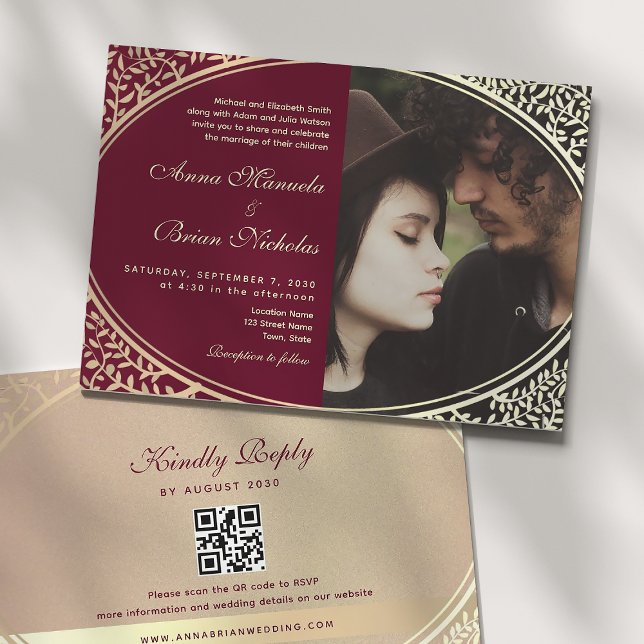 Elegante Boda de Borgoña Invitación al código QR (Subido por el creador)