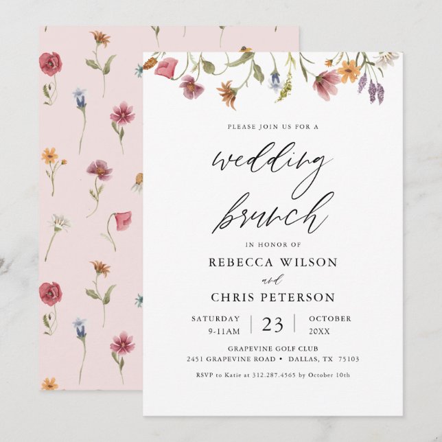 Elegante Boda de brunch de Floral Post Invitación (Anverso / Reverso)