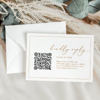 Elegante Boda de caligrafía Código QR Tarjetas RSV