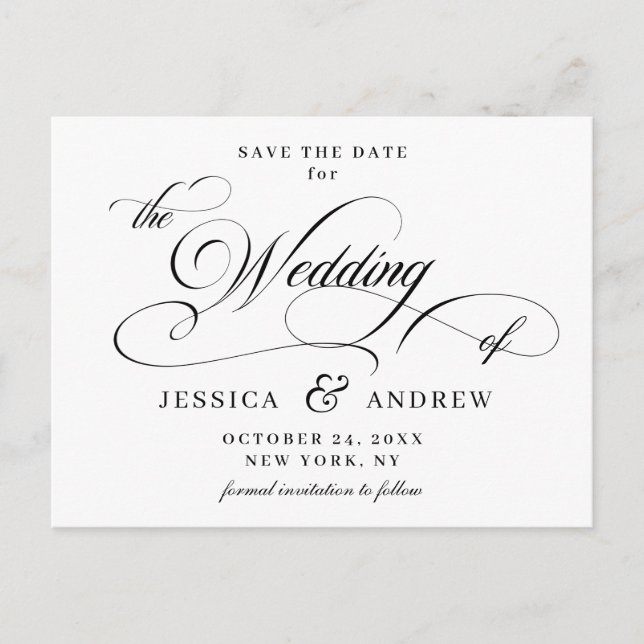Elegante boda de caligrafía Guardar la postal de f (Anverso)