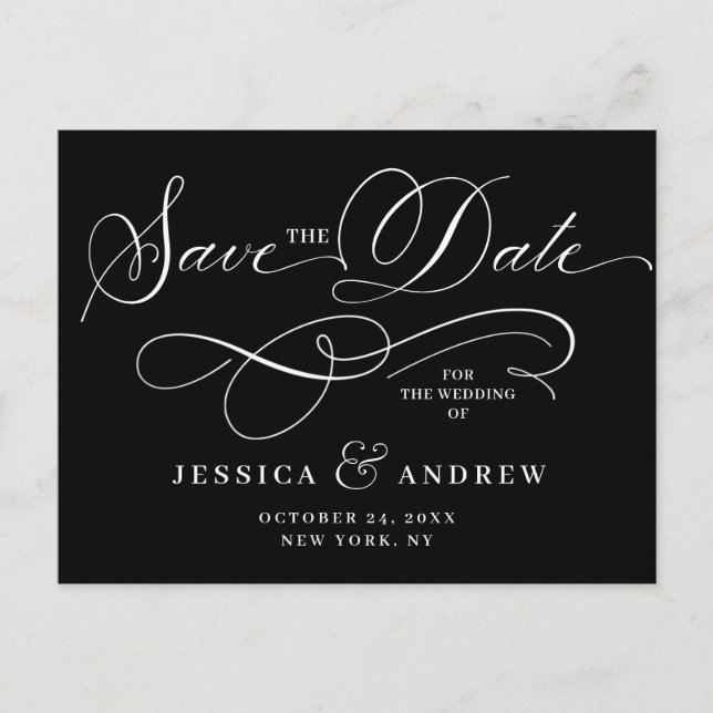 Elegante boda de caligrafía Guardar la postal de f (Anverso)