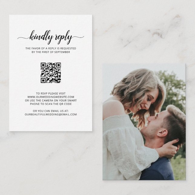 Elegante Boda de código QR de foto Mini tarjeta RS (Anverso / Reverso)
