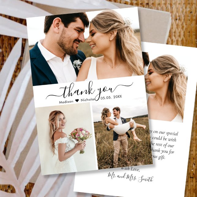 Elegante Boda de Collage de fotos Tarjeta de agrad (Subido por el creador)