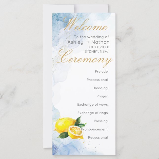 Elegante Boda de color amarillo limón y azul acuát (Anverso)