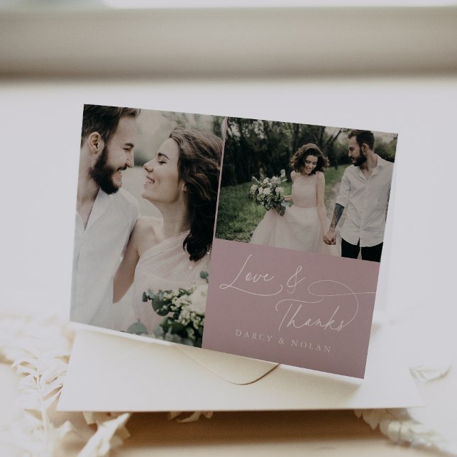 Elegante Boda de color rosa foto tarjetas de agrad (Elegant Charm Pink Wedding Photo Thank You Cards)