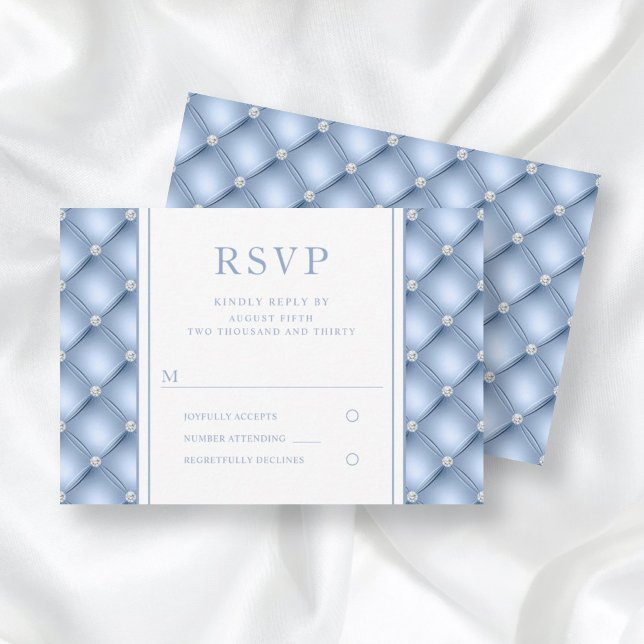 Elegante Boda de Diamante Azul Tufted RSVP (Subido por el creador)