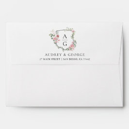 Elegante Boda de Escudo de Monograma Floral Rosa R