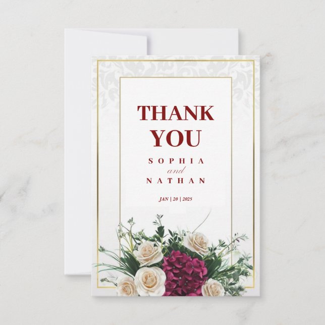 Elegante Boda de flores de marco dorado - Tarjeta  (Anverso)
