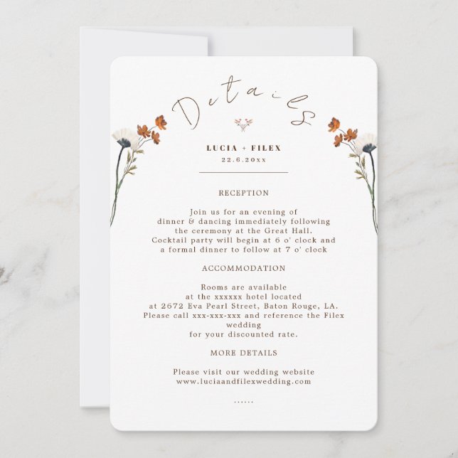 Elegante Boda de flores silvestres para tarjeta de (Anverso)