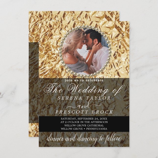 Elegante Boda de fotografía dorada Invitación (Anverso / Reverso)