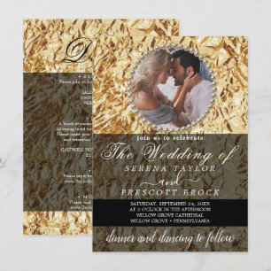 Elegante Boda de fotografía dorada Invitación