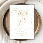 Elegante Boda de fotos con guión dorado - Tarjeta<br><div class="desc">Tarjeta de agradecimiento al Boda de fotos de la escritura de la caligrafía de oro de Moda moderna. Elegante boda de agradecimiento plantilla con una foto vertical completa, "Gracias" texto en una tipografía con letras a mano agitada y llamativo guión de letra cruz de cola falsa Relieve metalizado de oro...</div>