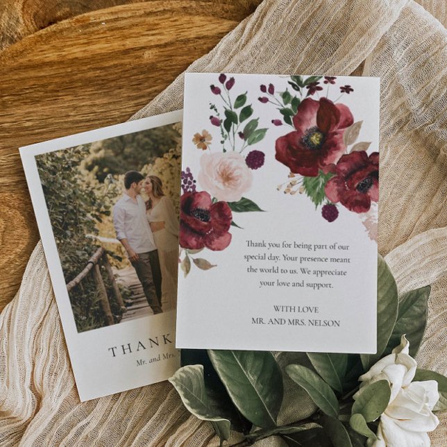 Elegante Boda de fotos de Borgoña Tarjeta de agrad (Subido por el creador)