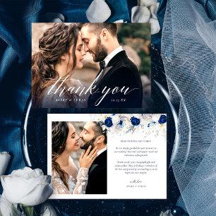 Elegante Boda de fotos florales Tarjeta de agradec