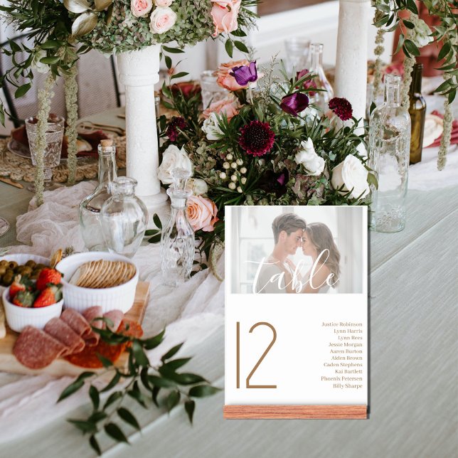 Elegante Boda de fotos Tabla blanco número de mesa (Subido por el creador)