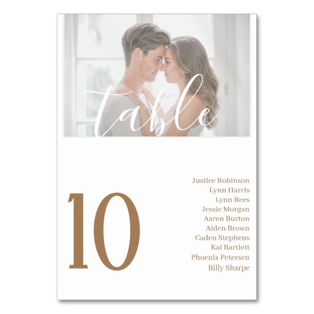 Elegante Boda de fotos Tabla blanco número de mesa (Anverso)