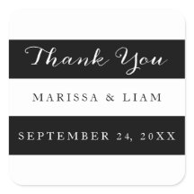 Elegante Boda de franjas negras Gracias Pegatinas