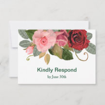 Elegante boda de frontera rosa y roja RSVP