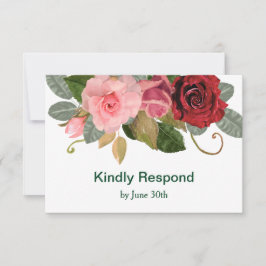 Elegante boda de frontera rosa y roja RSVP