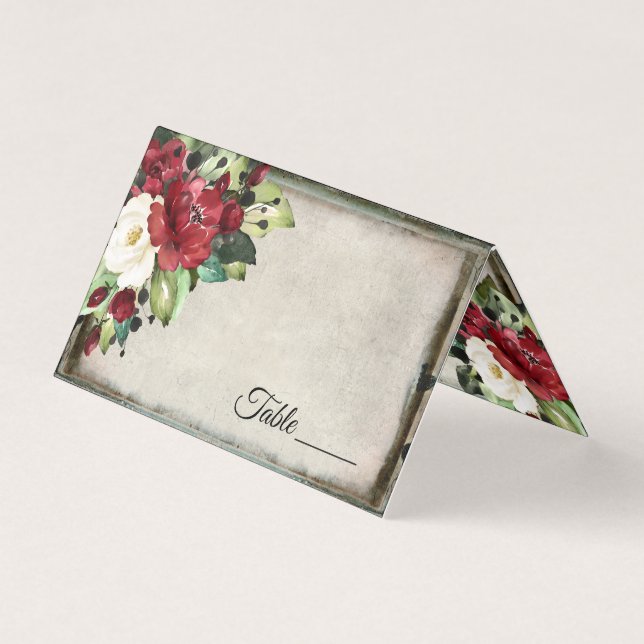 Elegante Boda de Gótico floral rojo oscuro Tarjeta (Anverso)