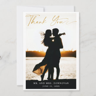 Elegante Boda de guión dorado Foto Tarjetas de agr