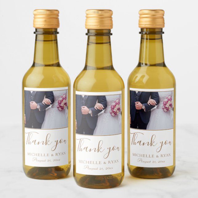 Elegante Boda de guión dorado. Gracias (Botellas)