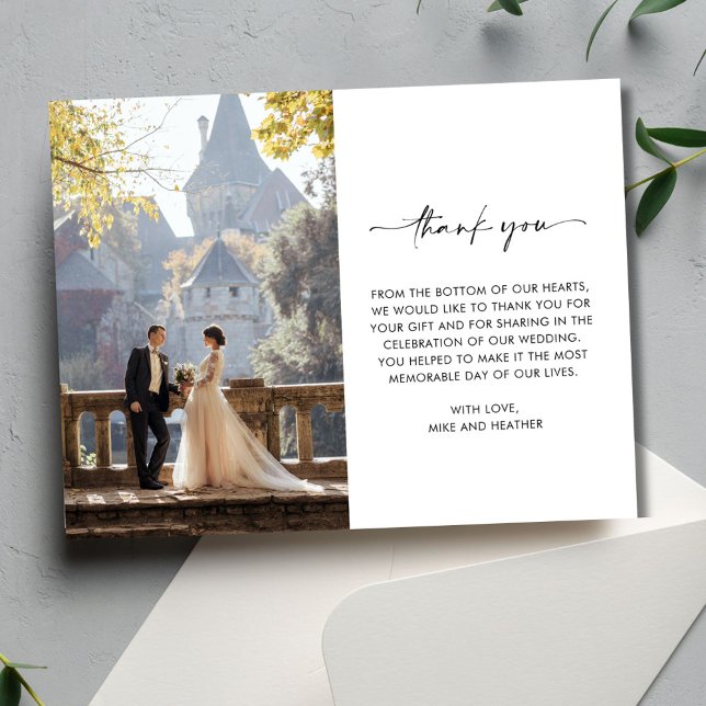 Elegante Boda de guión gráfico Tarjeta de agradeci (Elegant Photo Script Wedding Thank You Card)