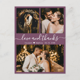 Elegante Boda de guión malva gracias postal