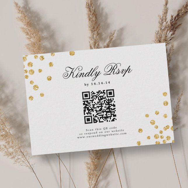 Elegante Boda de guión QR RSVP Gold Confetti (Elegant Script Wedding QR RSVP Gold Confetti )
