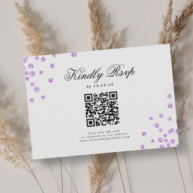 Elegante Boda de guión QR RSVP Purple Confetti (Elegant Script Wedding QR RSVP Purple Confetti )