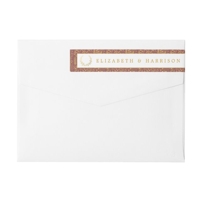 Elegante Boda de guirnaldas florales de oro (Reverso)