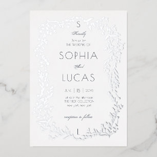 Elegante Boda de hojas Invitación al Relieve metal