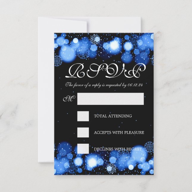 Elegante Boda de Invierno RSVP Luces Azules (Anverso)