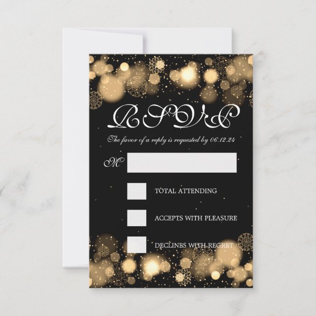 Elegante Boda de Invierno RSVP Luces de Oro (Anverso)