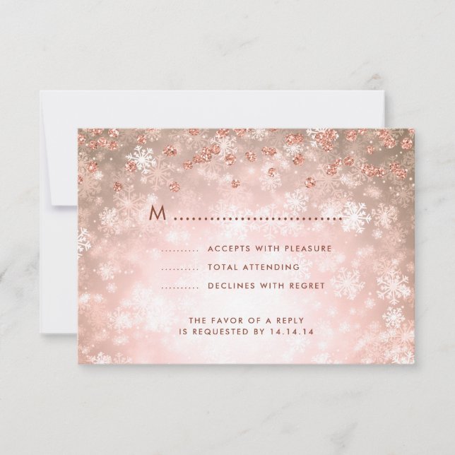 Elegante Boda de Invierno RSVP Purpurina Rosa Oro (Anverso)