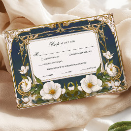Elegante Boda de la Marina Azul y Oro Vintage RSVP