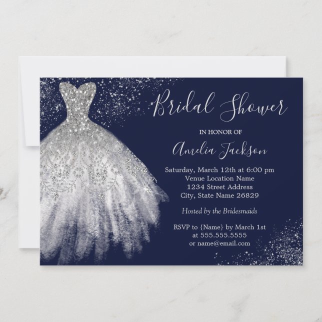 Elegante Boda de la Marina con la invitación a bañ (Anverso)