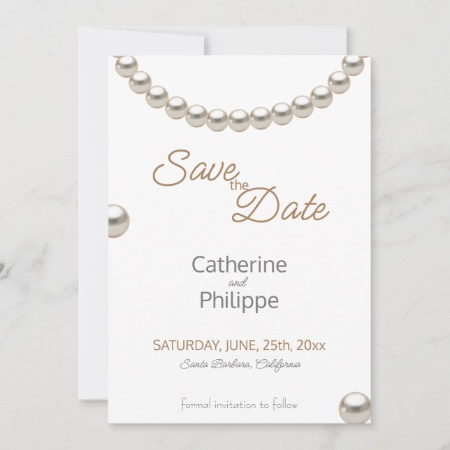 Elegante boda de la perla salva la invitación a la (Anverso)